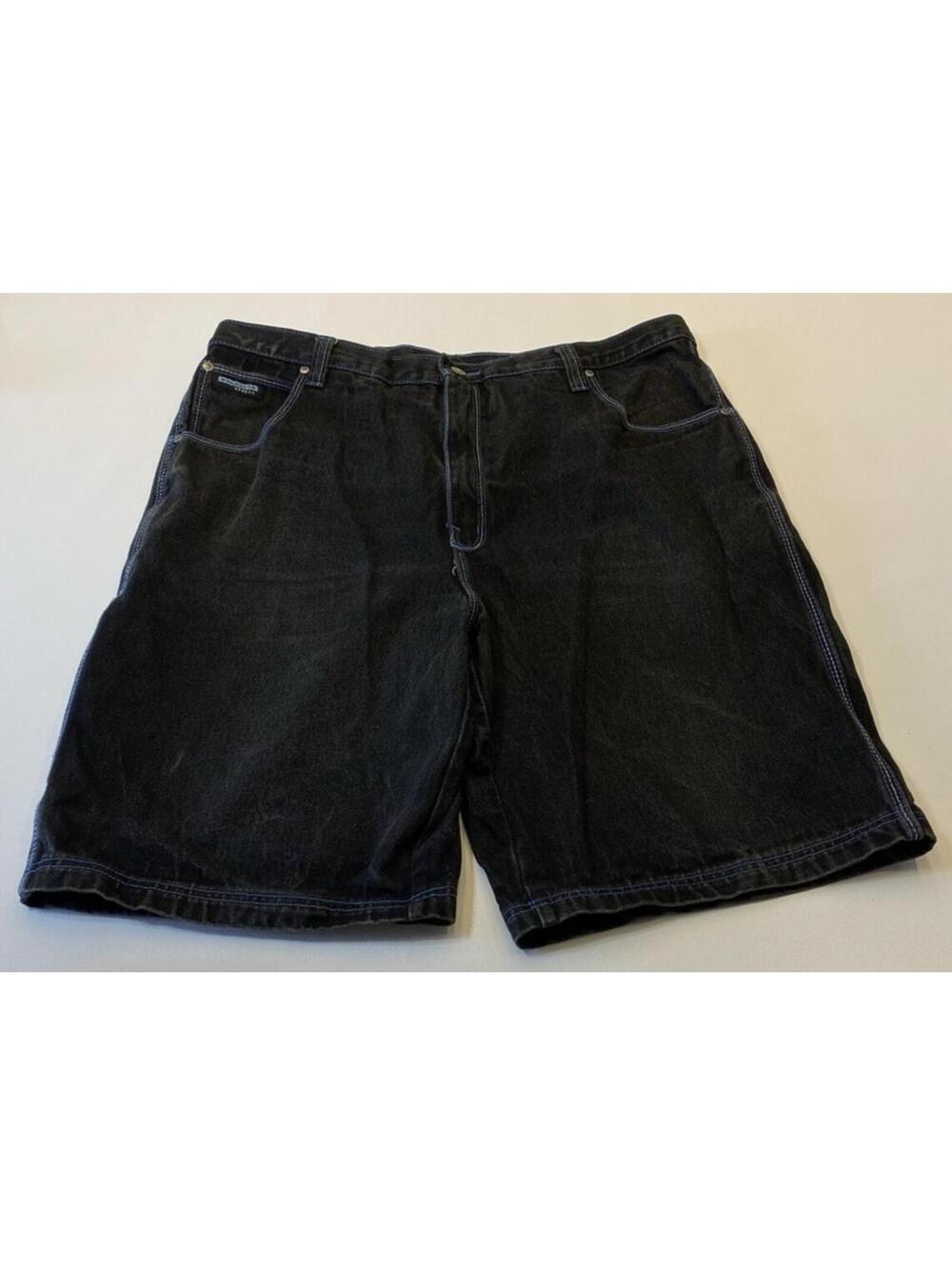 Brooklyn Xpress Men's Black Denim Cargo Shorts Size 40 Blue Stitching Baggy 9949